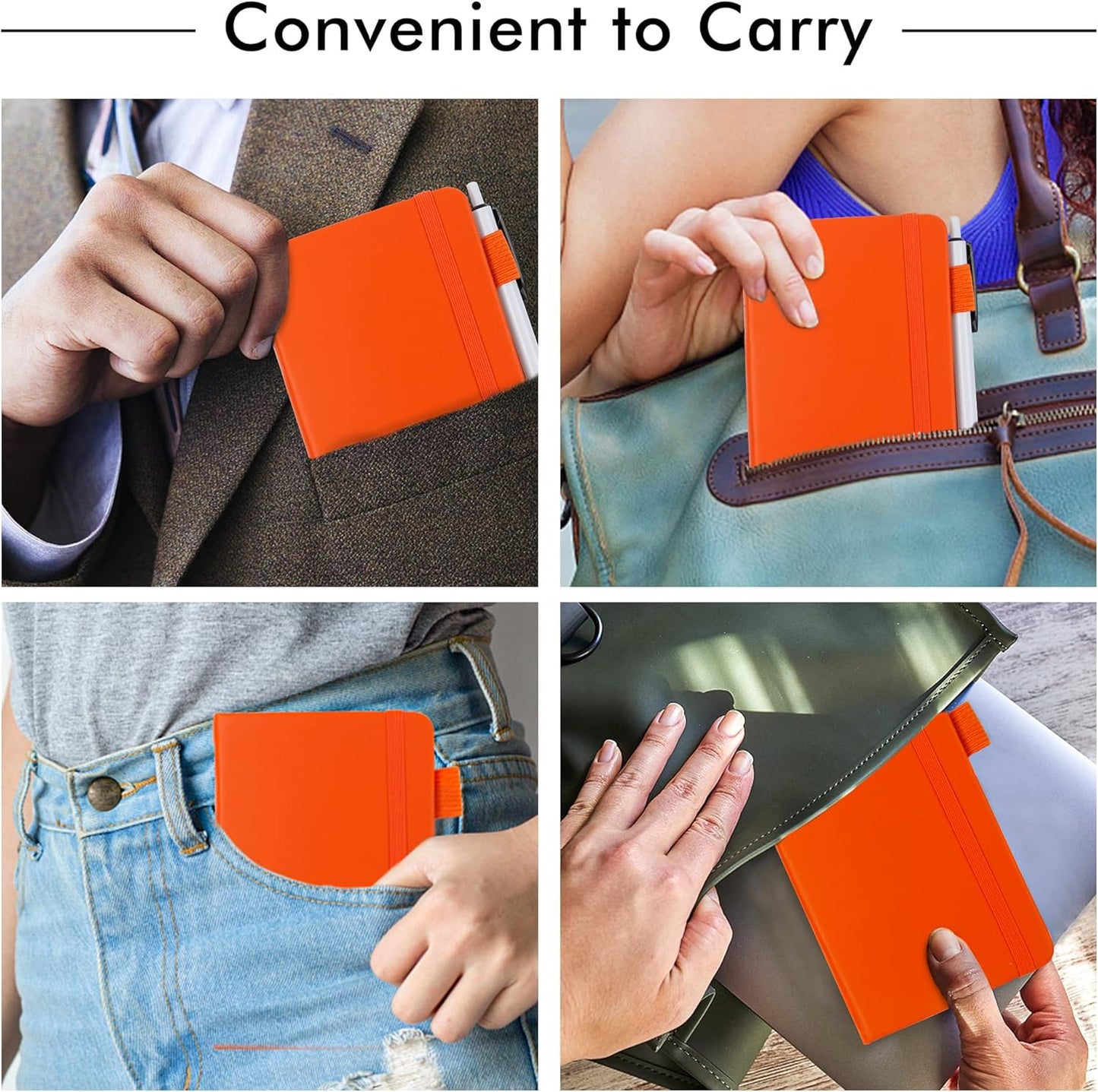 feela 3 Pack Pocket Notebook Journals with 3 Black Pens, A6 Mini Cute Small Journal Notebook Bulk Hardcover College Ruled Notepad with Pen Holder for Office School Supplies, 3.5”x 5.5”, Orange