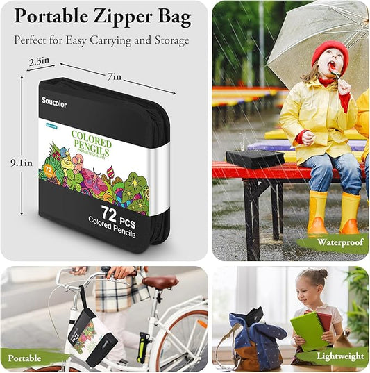 Soucolor 72-Colors Premium Artist Colored Pencils Set with Zippered Case for School Preppy Supplies, Drawing Kit Art Supplies for College Students