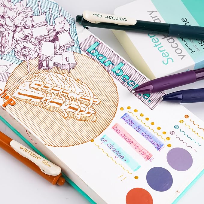 WRITECH Retractable Gel Pens Quick Dry Ink Pens Fine Point 0.5mm 10 Assorted Unique Vintage Colors For Journaling Drawing Doodling and Notetaking (Vintage 1)