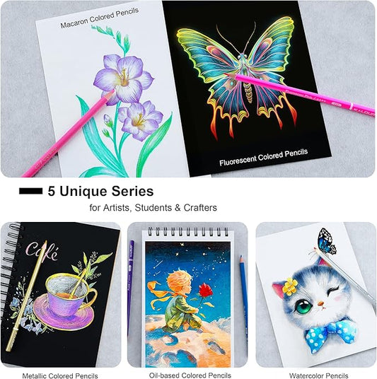 KALOUR 60 Art Drawing Set,5 Types of Colored Pencils Including Oil-Based, Metallic, Watercolor, Neon, Macaron Pastels.for Artists, Adults.Art Supplies for Sketching, Coloring & DIY Crafts