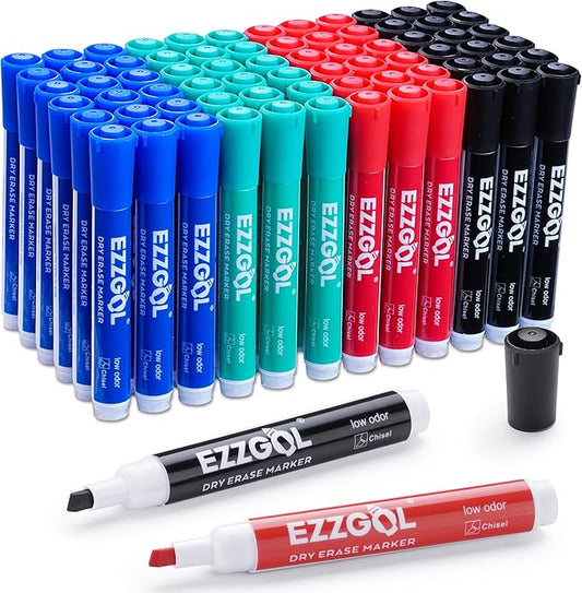 Dry Erase Markers Bulk, 72 Pack Basic Assorted Colors Red Blue Black Green Low Odor Whiteboard Markers