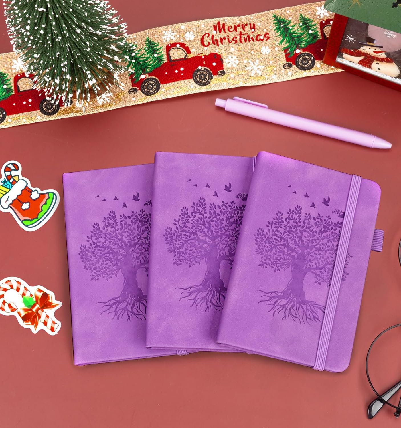 3 Pack Pocket Journaling Notebooks, A6 Small Notebook For Note Taking Journaling Notebooks Journals For Writing Mini Note Pads With Pen Holder 120 Pages 100 GSM Thick Paper-3 Purple