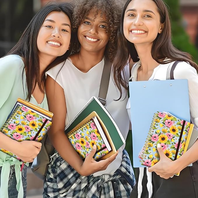 Spiral Journal Notebook, A5 Cute Notebooks for Women Men, College Ruled Hardcover Notebook for Work & Note Taking, 60 Pages Double-Wire Journals for Writing, Cute Sunflowers