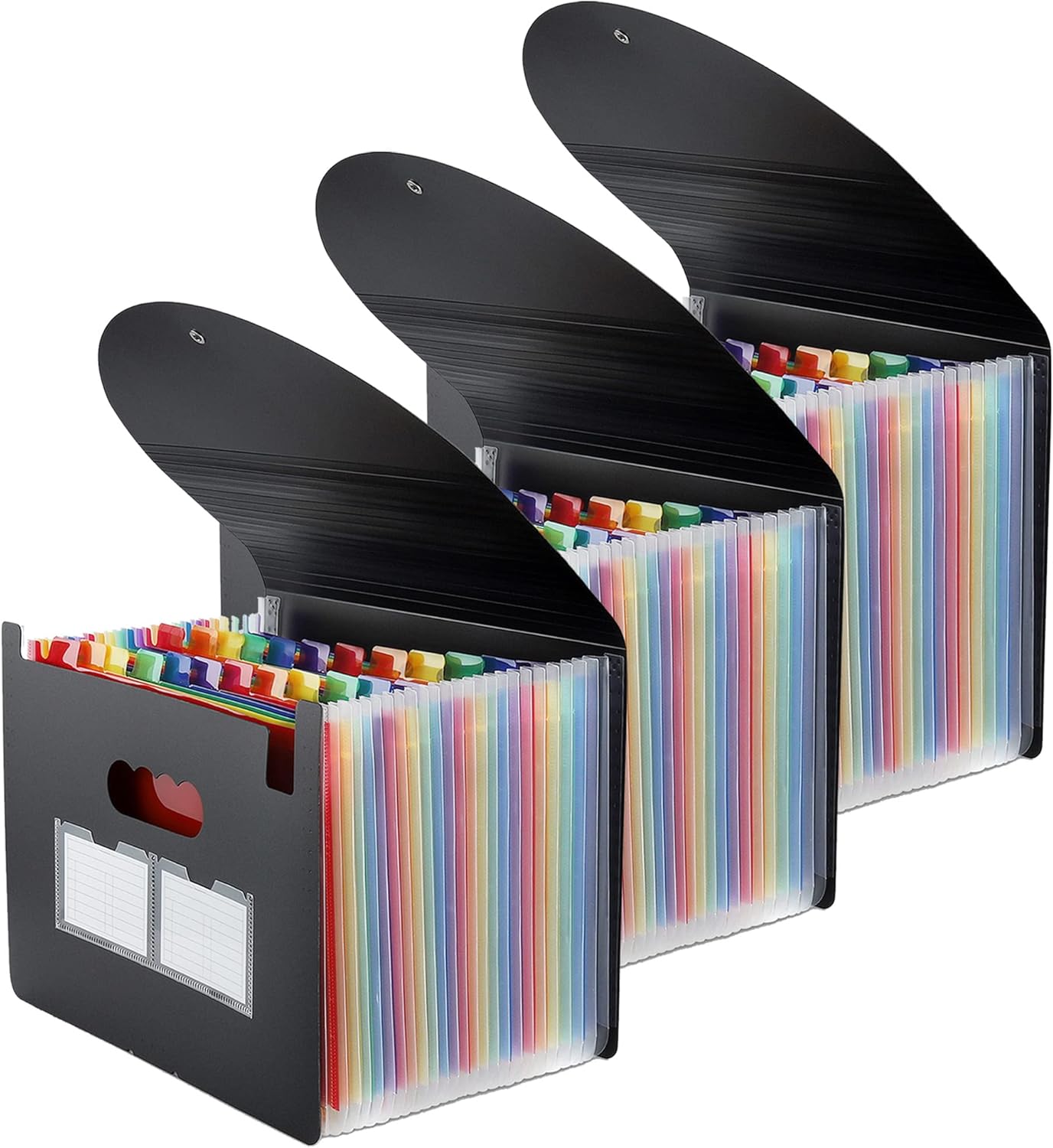 3 Pack Expanding File Folder, 24 Pocket Accordian File Organizer A4 Letter Size Portable Document Organizer with Colored Tabs, Expandable Desktop Accordion Folder -Black