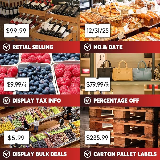 1 Line Price Gun & 8 Characters Price Tag Gun Black Pricing Gun Kit – Includes 5,000 Blank White Price Labels, 2 Ink Rollers, 1 Ink roll pre-Loaded