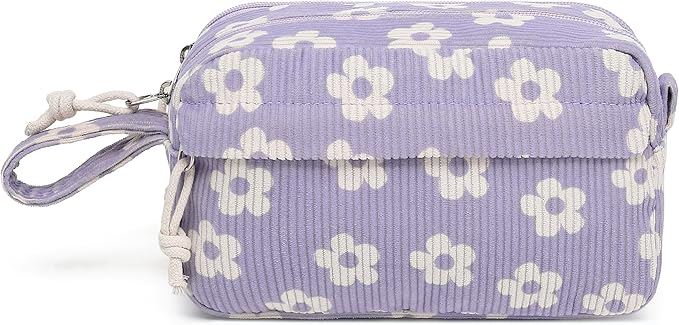 Bluboon Big Capacity Pencil Case Pencil Pouch Pen Case School Supplies Cute Pencil Box Pencil Bag for Teen Girls Boys Women Man (Beige Flower Purple)