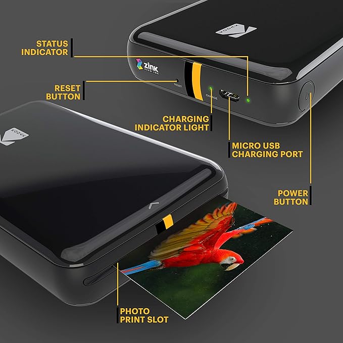 KODAK Step Instant Smartphone Photo Printer - Portable Mini Color Wireless Mobile Printer - Zink 2x3” Sticky-Back Photos - Bluetooth Compatible with iOS & Android Devices - Fun Editing App - Black