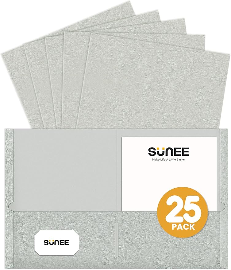 SUNEE Folders with Pockets (25 Pack, Warm Gray), 2 Pocket Folders Fit Letter Size, Paper File Folder for School Office Home Business, Textured Paper