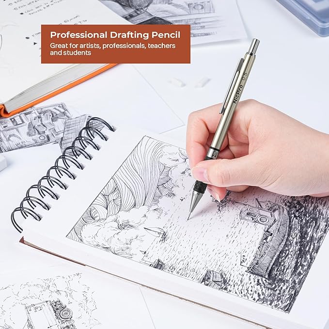 Nicpro 0.5 mm Mechanical Pencil Set, 3PCS HD1000 Art Mechanical Pencils 0.5 With 6 Tube HB Lead Refills, Eraser, Weatherproof Barrel Lead Pencil for Outdoor Writing Drafting Drawing Sketching