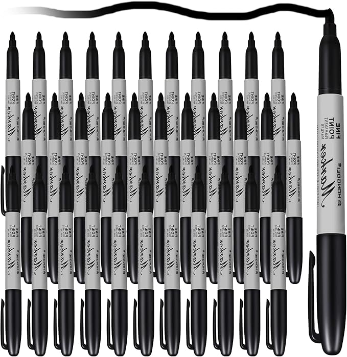 Thenshop 60 Pack Permanent Markers Bulk Black Permanent Marker Set Fine Point Pens Work on Wood, Metal, Stone, Glass