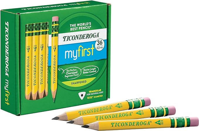 Ticonderoga My First Short Triangular Wood-Cased Pencils, #2 HB Soft, Yellow, 36 Count
