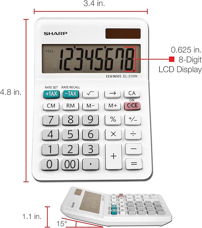 Sharp EL-310WB Calculator, White 3.125, 3.38 x 4.75 x 1.0 inches