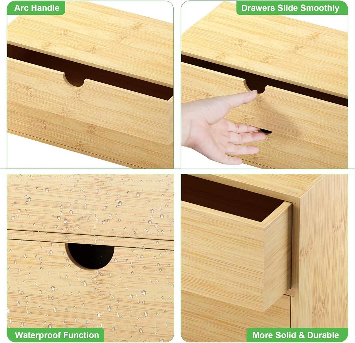 Bamboo Desk Organizer with Drawers - Small Desktop Storage Container for Countertop & Tabletop - No Assembly Required