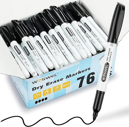 Dry Erase Markers Bulk, 76 Pack Black Fine Tip Whiteboard Markers, Fine Point, Low Odor Dry Erase Markers for School Office Home, Non-Toxic Easy Clean