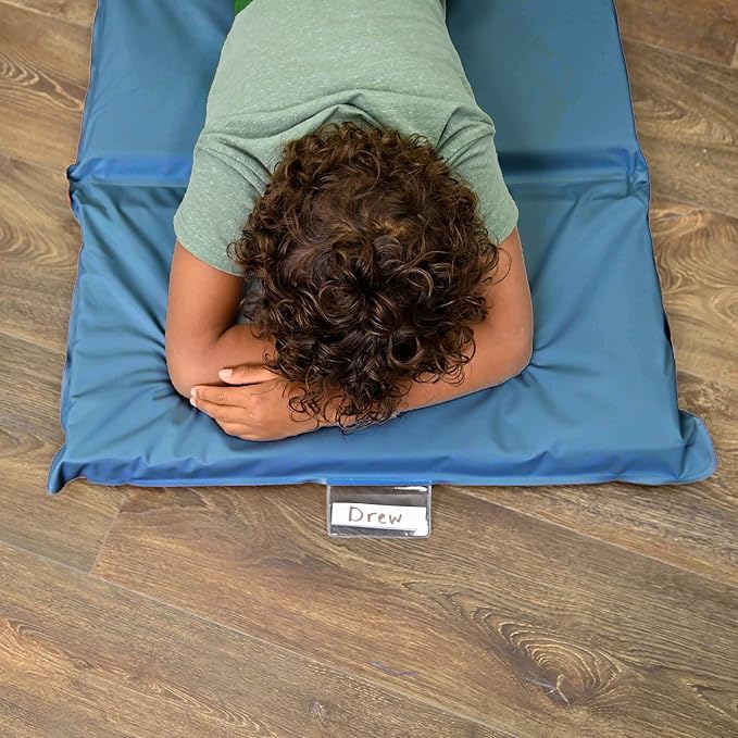 Children's Factory Nap Mats, 2 inch Thick Toddler Nap Mats for Preschools and Daycares, Comfortable and Soft 4 Section Folding Nap Mat, Sage and Deep Water, 1 mat included