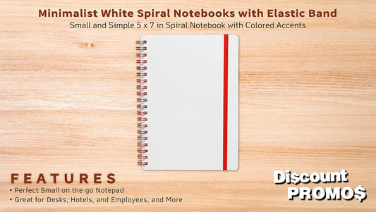 10 White Spiral Notebooks with Elastic Band Pack - 80 lined pages, Recycled - Red