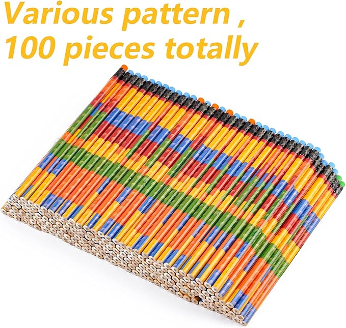 Kolewo4ever 100 Pieces Building Block Wood Pencils Colorful Round Pencils with Top Erasers Kids Birthday Goody Bag Bulk Filler for Exams, School, Office, Sketching Learning Activities