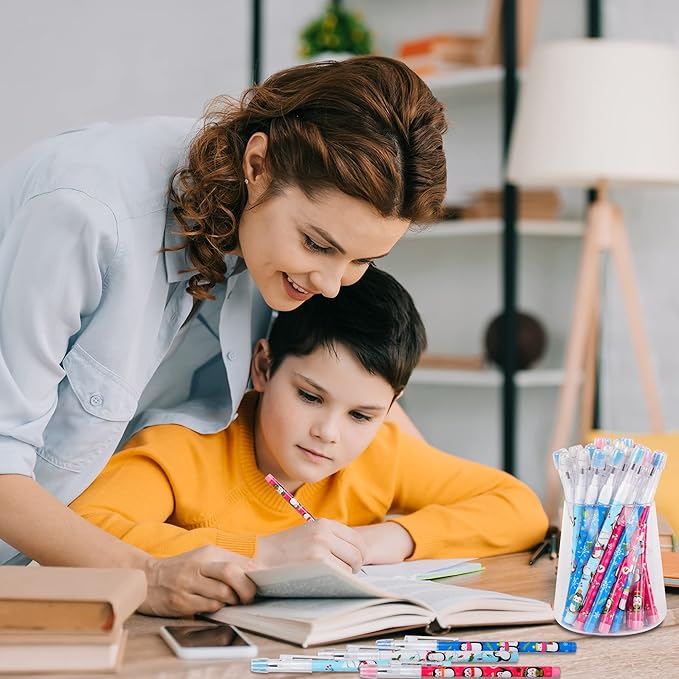 Kolewo4ever 48pcs Penguins Translucent Pencils Fun Pencils Pencils for Kids Multipoint Non-Sharpening Stackable Pencil with Matching Eraser Pencils Party Favors for Kids