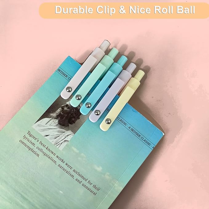 5pcs Gel Pens, Retractable Quick Dry Black Ink Pens Fine Point 0.7mm Premium Cute Rolling Ball Smooth Writing Pastel Aesthetic Pens Comfort Grip for School Office Supplies