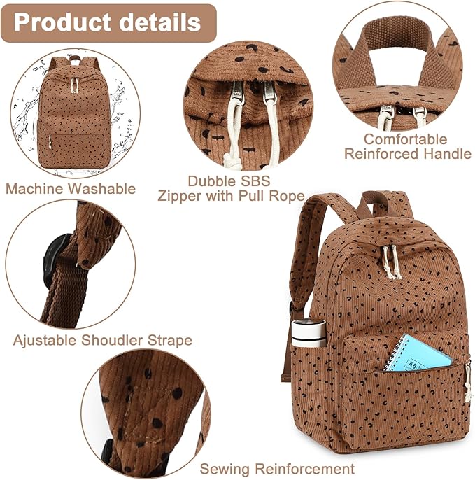 School Backpack for Teens Large Corduroy Bookbag Lightweight 15.6 inch Laptop Bag for Girls Women Casual High School College