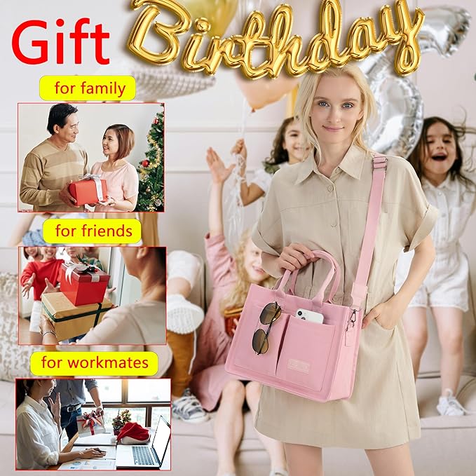 Tote Bag for Women With Compartments,Large Canvas Tote Women's Purse Crossbody Bags Work Laptop Book Bag Satchels Handbags