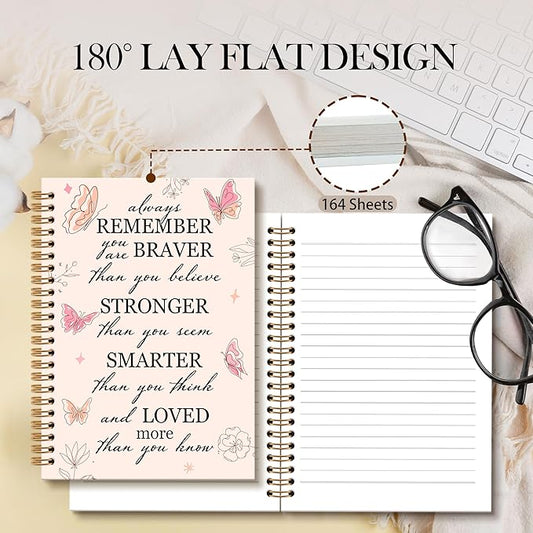OINDADE Motivational Butterfly Notebook Journal, Inspirational Gifts Pink Spiral Notebook, You are Brave Motivational Notebooks Gifts for Women Girls, Positive Gifts School Office Supplies, 6x8.2In