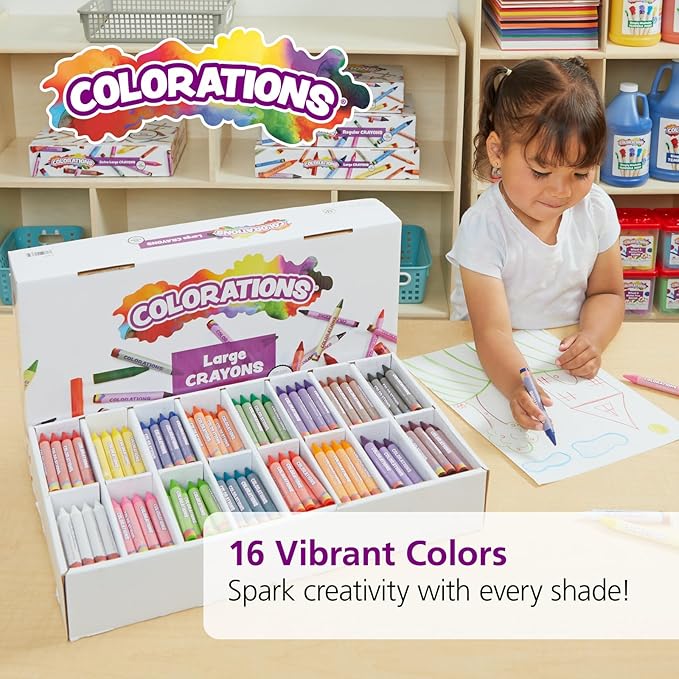Colorations Large Crayon Classroom Pack, 400 Count, 16 Colors, Non-Toxic, Kids School Supplies - Bulk Jumbo Crayons for Toddlers, Arts and Crafts