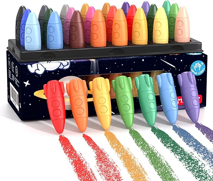 24 Colors Space Crayons for Toddlers Age 1-3, Non-toxic Mess Free Unbreakable Crayon Gifts, Easy to Hold Washable Crayons, Safe Coloring Gifts for Babies and Children