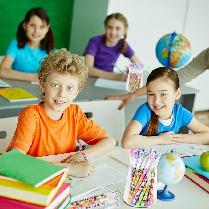 Kolewo4ever 48pcs HB Donuts Themed Translucent Pencil Fun Multipoint Pencil Multicolor Non Sharpening Stackable Pencils Pop Up Plastic Pencils for Classroom Rewards Carnival Prizes