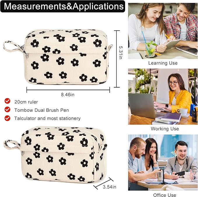 Bluboon Big Capacity Pencil Case Pencil Pouch School Supplies Cute Pencil Box Pencil Bag for Teen Girls Boys Women Man (Black Floral 95)