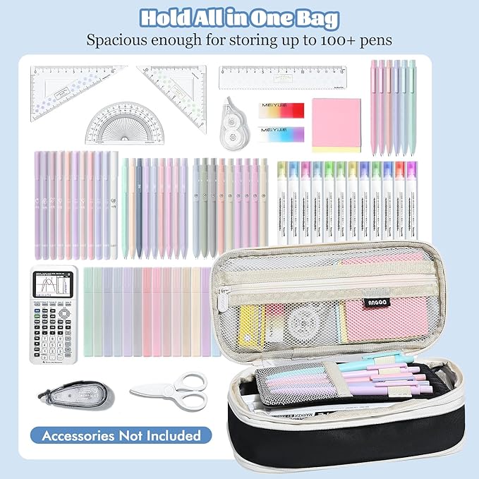 MoKo Large Capacity Pencil Case, Aesthetic Pencil Pouch Bag with Zipper, Cute Pen Case Stationery Organizer Holder for Office/School Supplies, Back to School Gift, Black