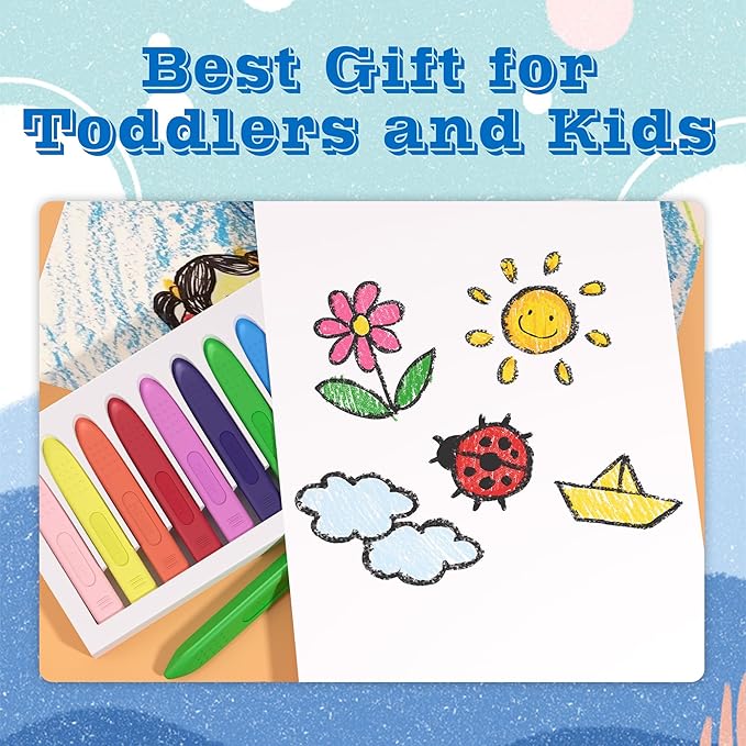 Triangle Jumbo Toddler Crayons 12 Count, Non Toxic Unbreakable Crayons, Easy-Grip Washable, Safe Coloring Gifts for Babies and Children