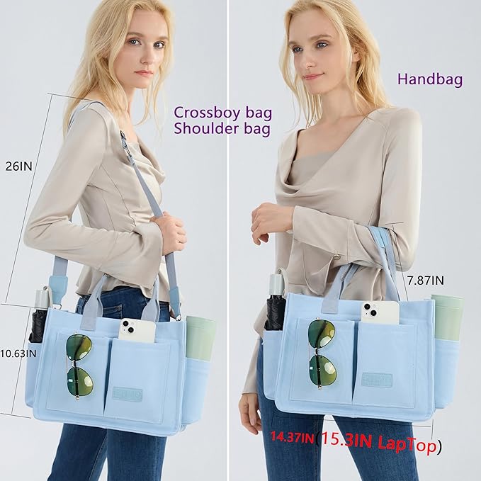 Tote Bag for Women With Compartments,Large Canvas Tote Women's Purse Crossbody Bags Work Laptop Book Bag Satchels Handbags