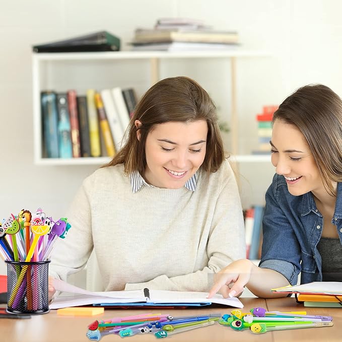 SAIWEILAI ONLINE 100 Pieces Kawaii Pens Cartoon Fun Pens Cute Animal Dinosaur Pen Black Gel Ink Writing Pen for Students Home Office School Supplies,50 Styles