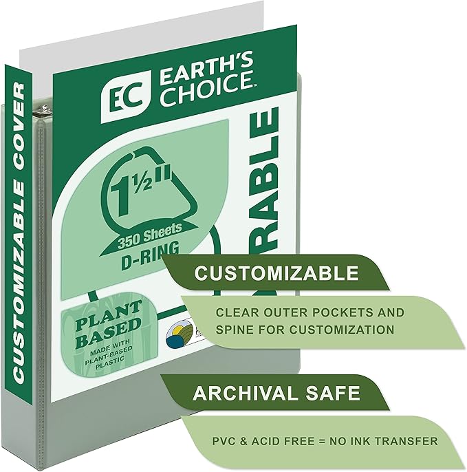 Samsill Plant-Based 1.5 Inch Durable D-Ring, Made in USA, View Binder, Eco-Friendly, USDA Certified Biobased, Single, Dusty Green