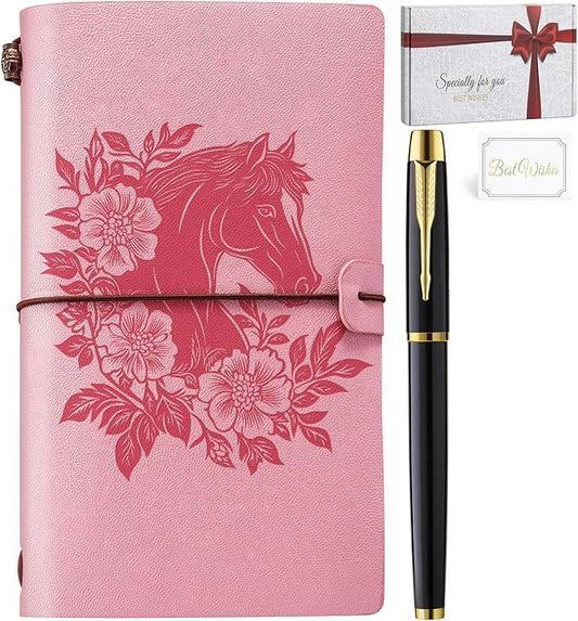 Horse Gifts for Women Girls Horse Stuff Leather Journal Notebook with Pen for Horse Lovers Leather Refillable Notebook, Sketchbook, Travel Diary