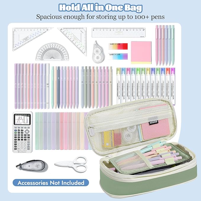 MoKo Large Capacity Pencil Case, Aesthetic Pencil Pouch Bag with Zipper, Cute Pen Case Stationery Organizer Holder for Office/School Supplies, Back to School Gift, Green