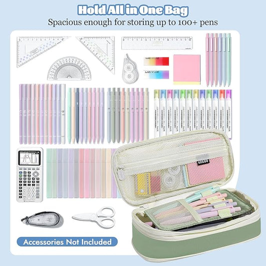 MoKo Large Capacity Pencil Case, Aesthetic Pencil Pouch Bag with Zipper, Cute Pen Case Stationery Organizer Holder for Office/School Supplies, Back to School Gift, Green