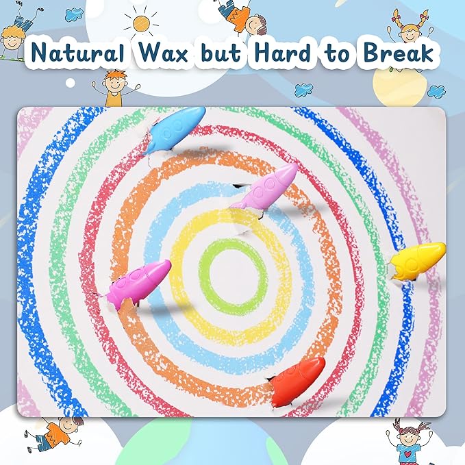 24 Colors Space Crayons for Toddlers Age 1-3, Non-toxic Mess Free Unbreakable Crayon Gifts, Easy to Hold Washable Crayons, Safe Coloring Gifts for Babies and Children