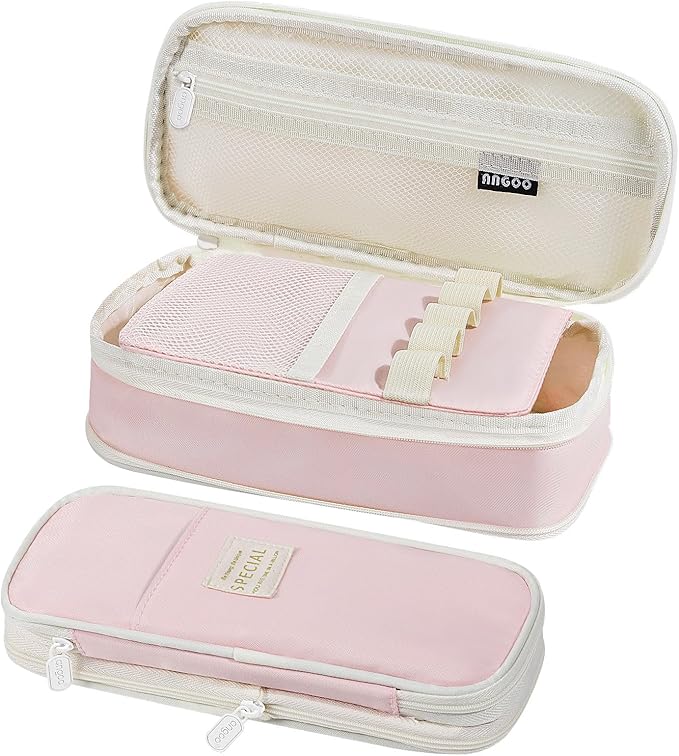 MoKo Large Capacity Pencil Case, Aesthetic Pencil Pouch Bag with Zipper, Cute Pen Case Stationery Organizer Holder for Office/School Supplies, Back to School Gift, Pink