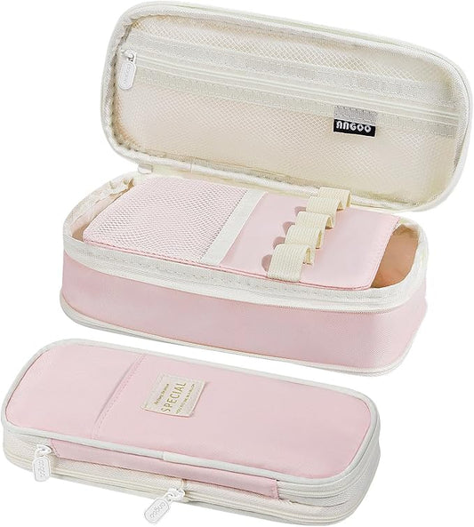MoKo Large Capacity Pencil Case, Aesthetic Pencil Pouch Bag with Zipper, Cute Pen Case Stationery Organizer Holder for Office/School Supplies, Back to School Gift, Pink
