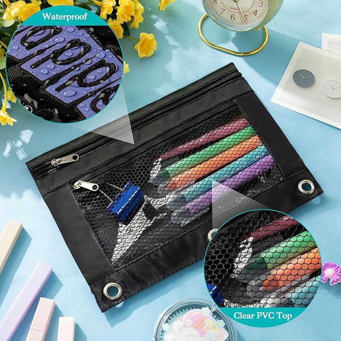 Honoson 36 Pieces Pencil Pouch for 3 Ring Binder Bulk Inspirational Pencil Pouch Double Zip Zipper Pencil Bag for Classroom Binder Cosmetic Bag Pencil Folder Case for School Students Teacher Supplies