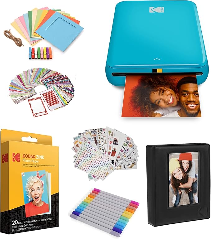 Kodak Step Instant Color Photo Printer with Bluetooth/NFC, ZINK Technology & Kodak App for iOS & Android (Blue) Starter Bundle
