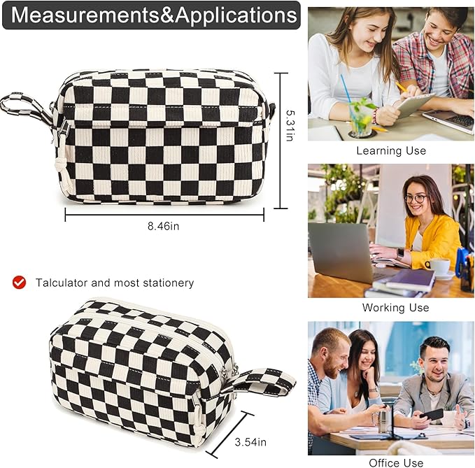 Bluboon Big Capacity Pencil Case Pouch Pen Case School Supplies - Cute Pencil Box Bag for Teen Girls Boys Women Man (Black White Checked)