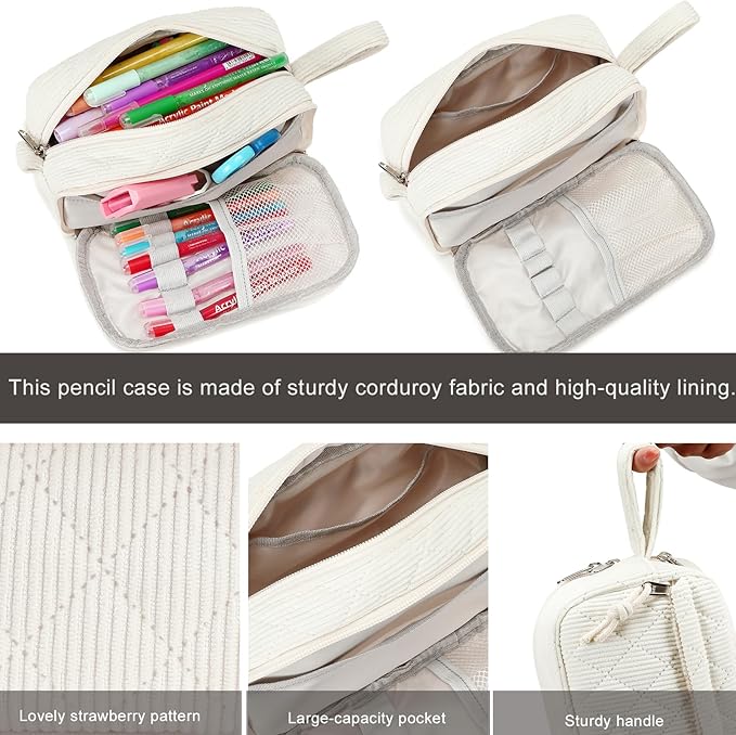 Bluboon Big Capacity Pencil Case Pencil Pouch Pen Case School Supplies Cute Pencil Box Pencil Bag for Teen Girls Boys Women Man (Beige)