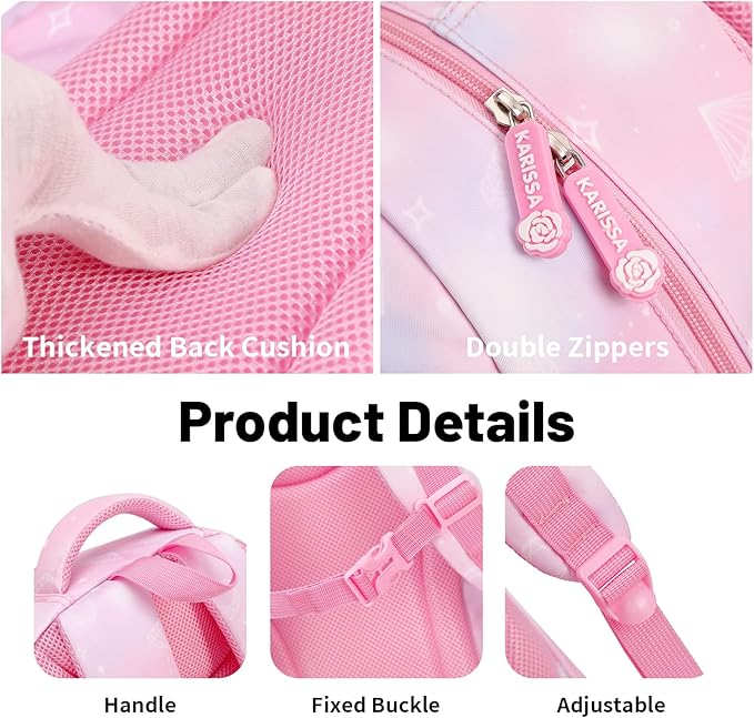 Lanola Girls Backpack, Kawaii Cute Kids Backpack for Teen Students Lightweight Water Resistant BookBag for Elementary Primary School - Pink