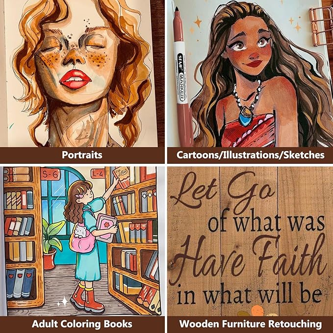 SFAIH 24 Skin Tone Permanent Markers - Assorted Portrait Colors, Fine Point Permanent Markers for Portrait, Figure, Animals, Trees Painting, Coloring Book, Decorate Wood, Quick Drying, Fade Resistant