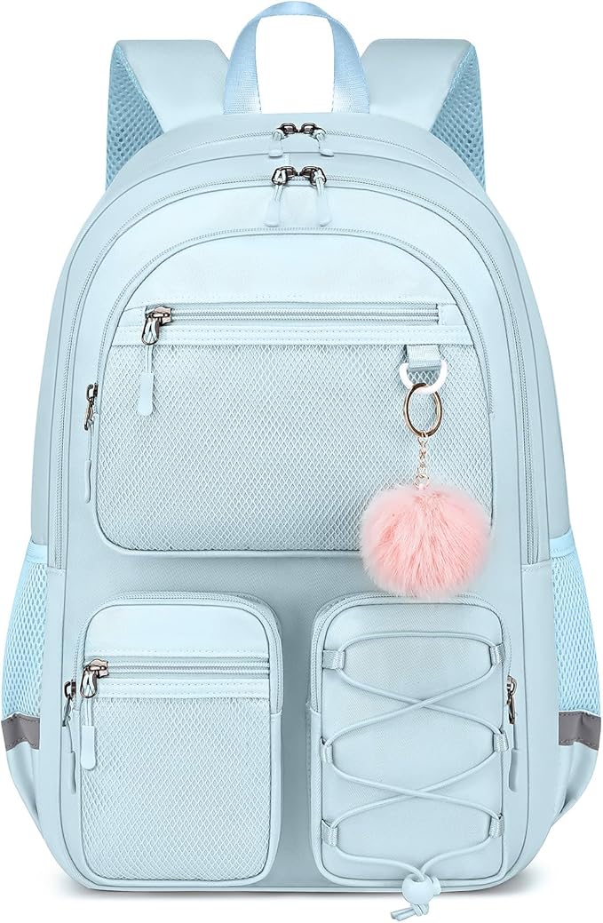 School Backpack for Teen Girls, Cute College Back Pack for Women, Kids Backpack for Girls, Middle Students School BookBag, 15.6 Inch Laptop Bag Travel Back Pack, Light Blue
