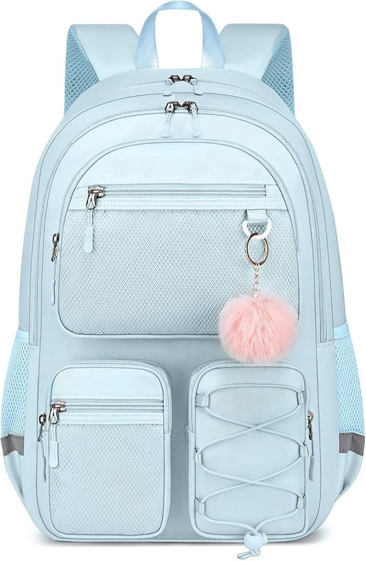 School Backpack for Teen Girls, Cute College Back Pack for Women, Kids Backpack for Girls, Middle Students School BookBag, 15.6 Inch Laptop Bag Travel Back Pack, Light Blue