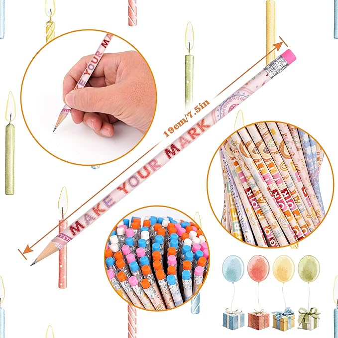 Kolewo4ever 200 Pieces Boho Rainbow Inspiring Pencils Motivational Encouragement Pencils Positive Pencils for Teachers Classrooms Reward